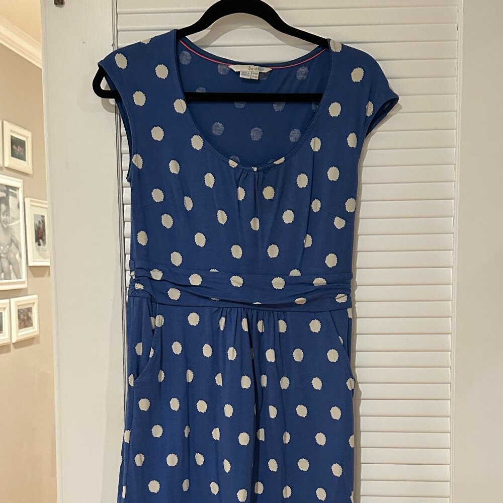 Boden Blue Polka Dot Fit & Flare Dress – Pockets – Size US 8 (UK 12)